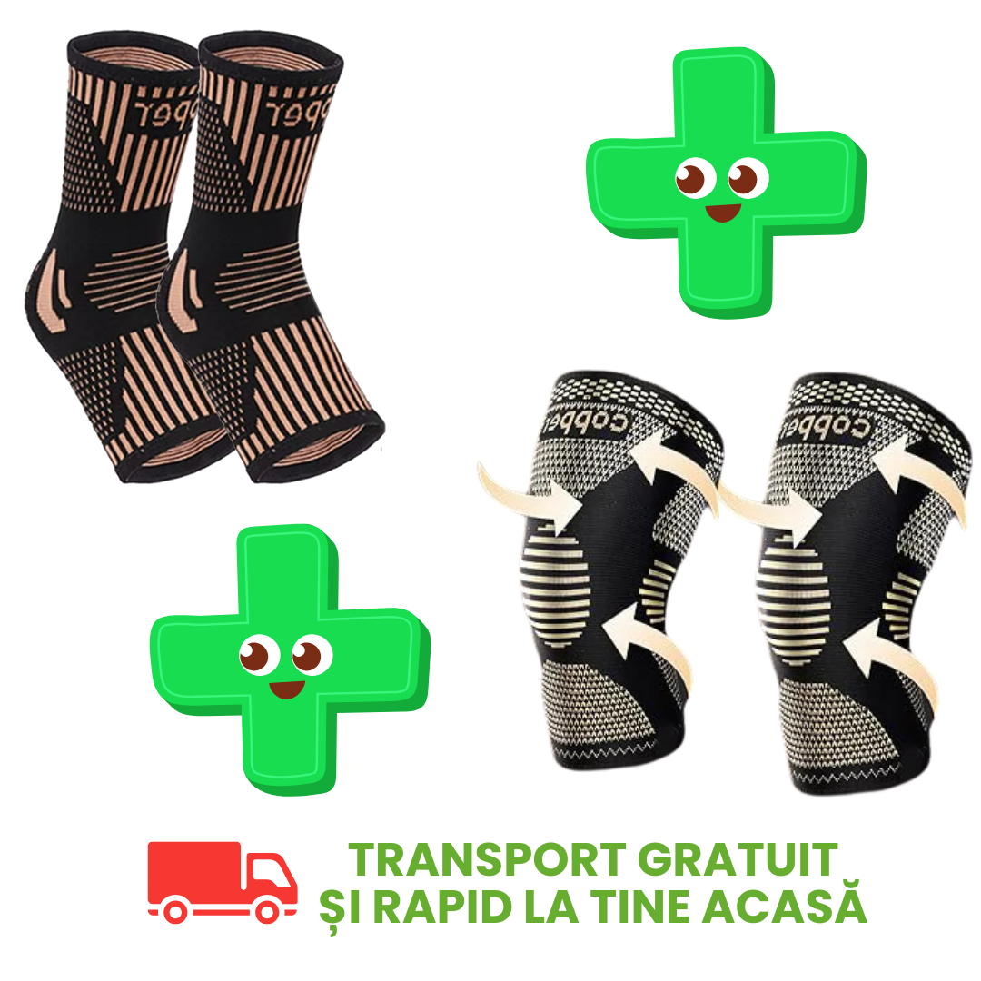 Pachet 2x Șoseta cupru + 2x Genunchieră cupru